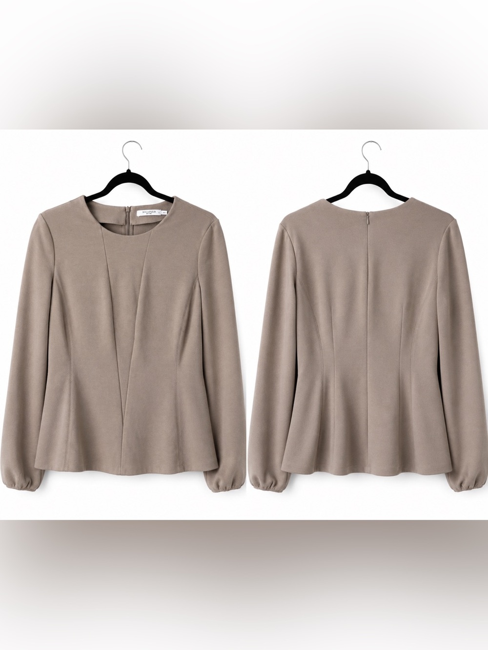 MM Lafleur Taupe Long-Sleeve Peplum Blouse
